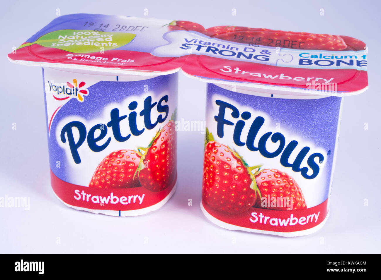 LONDON, UK - DECEMBER 18TH 2017: A close-up of two cartons of Petits Filous yoghurts, on 18th December 2017.  Petits filous are manufactured by the Yo Stock Photo