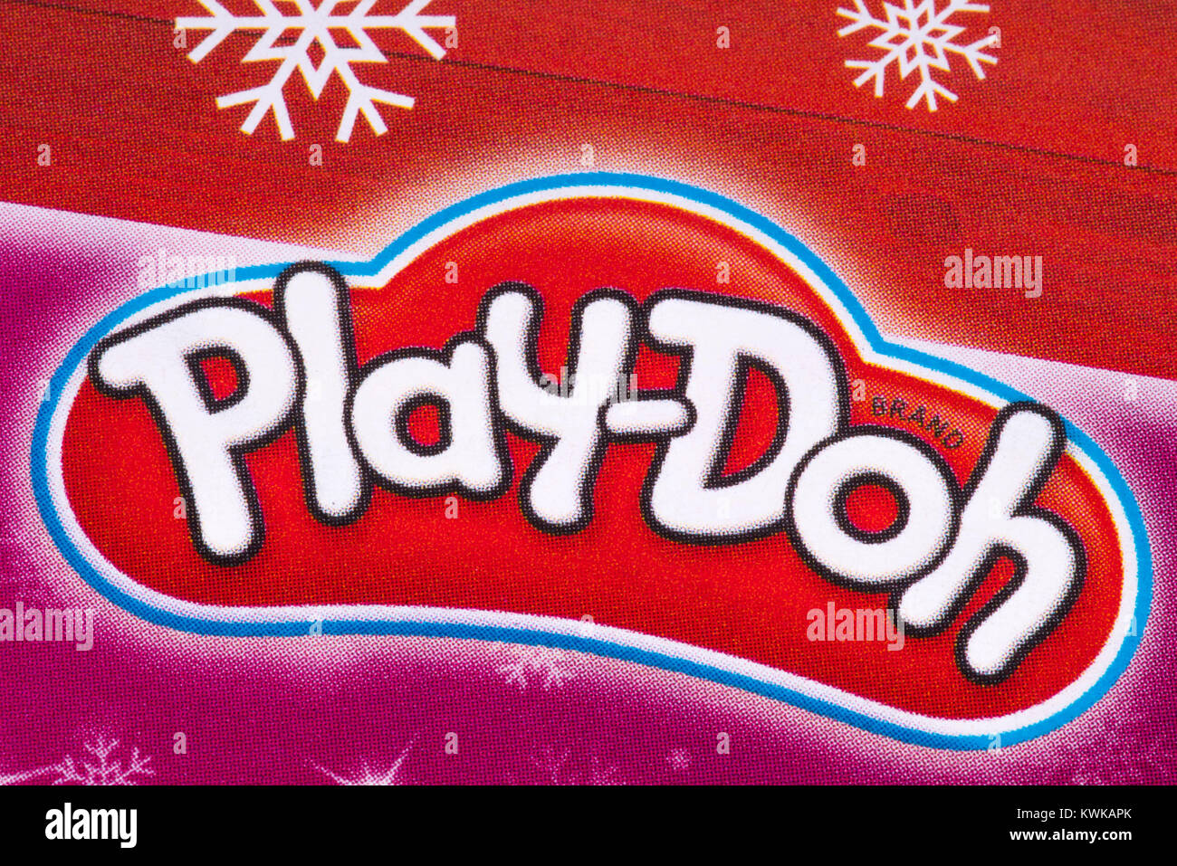LONDON, UK - DECEMBER 18TH 2017: The Play-Doh logo printed in a Tesco toys catalogue, on 18th December 2017.  The Play-Doh brand is owned and manufact Stock Photo