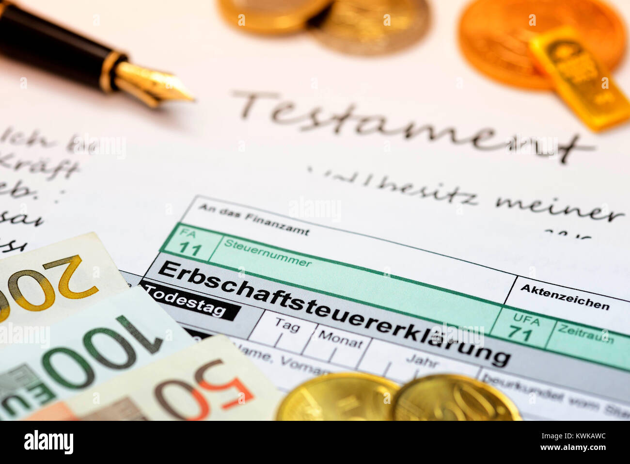 Testament and inheritance tax return, inheritance tax, Testament und Erbschaftsteuererkl?rung, Erbschaftsteuer Stock Photo