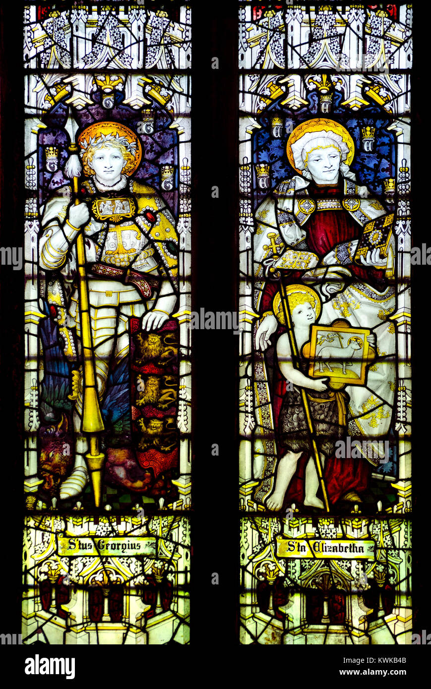 Rochester, Kent, England, UK. Rochester Cathedral. Stained Glass Window - St George and St Elizabeth (mother of John the Baptist) Stock Photo