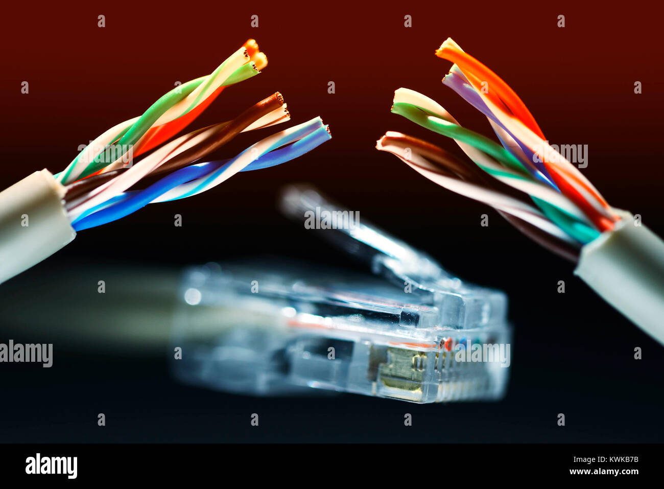 Cut data cable, Durchgeschnittenes Datenkabel Stock Photo