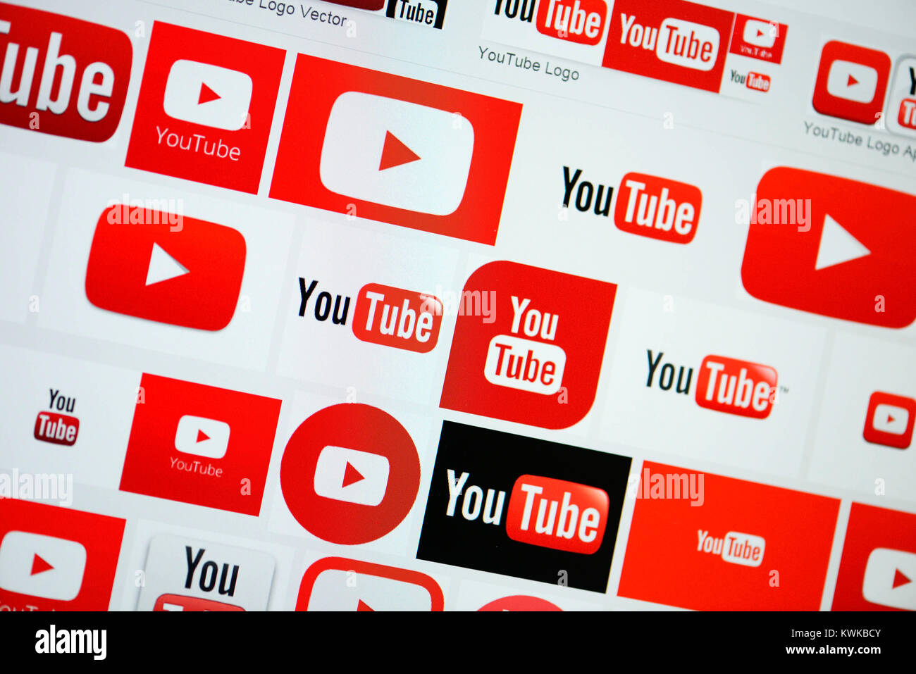 You tube logos on a screen, You tube wants to offer contents liable for costs, You Tube-Logos auf einem Bildschirm, You Tube will kostenpflichtigen In Stock Photo
