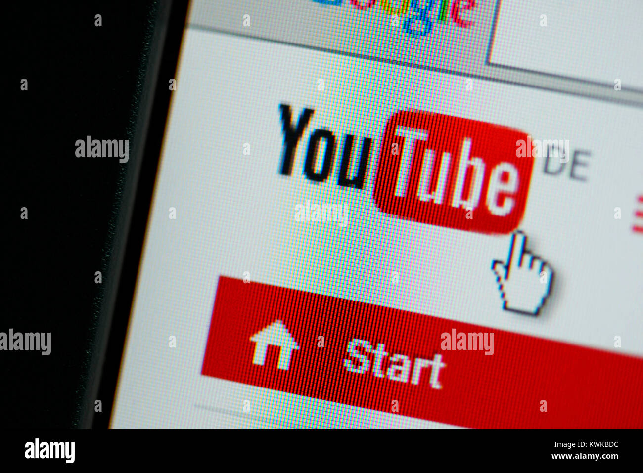 You tube logo on a screen, You tube wants to offer contents liable for costs, You Tube-Logo auf einem Bildschirm, You Tube will kostenpflichtigen Inha Stock Photo