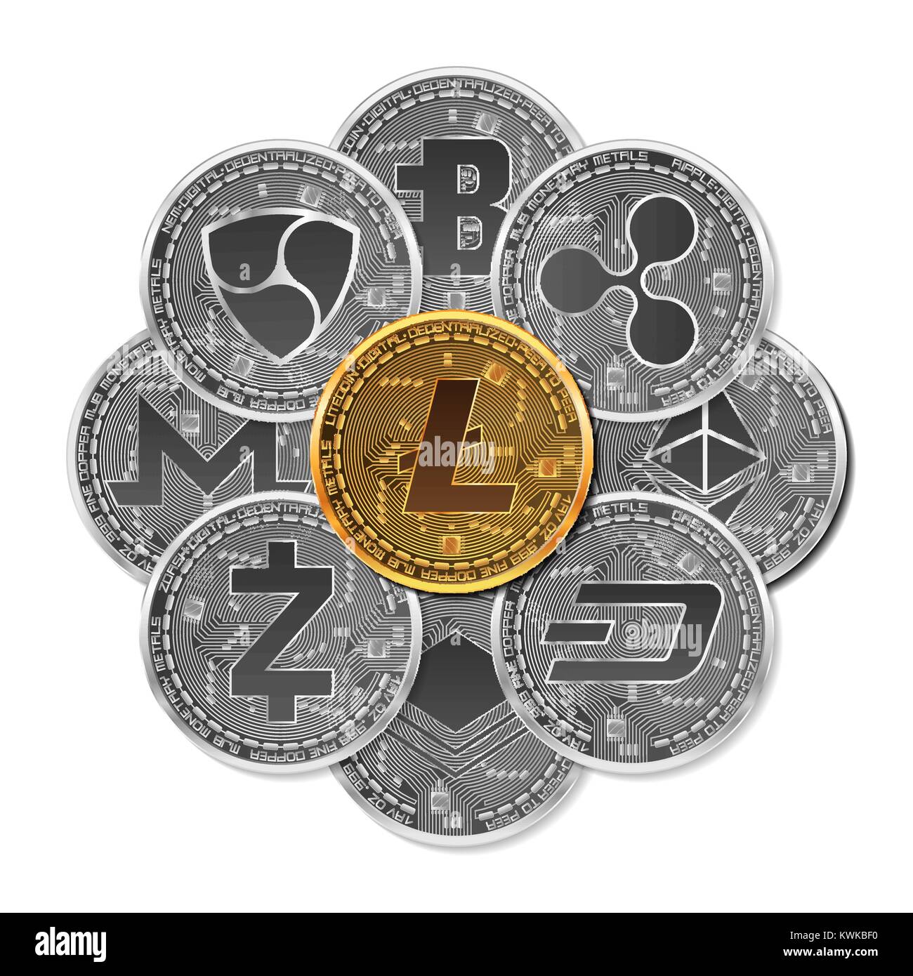 Set of gold and silver crypto currencies Stock Vector Image & Art - Alamy