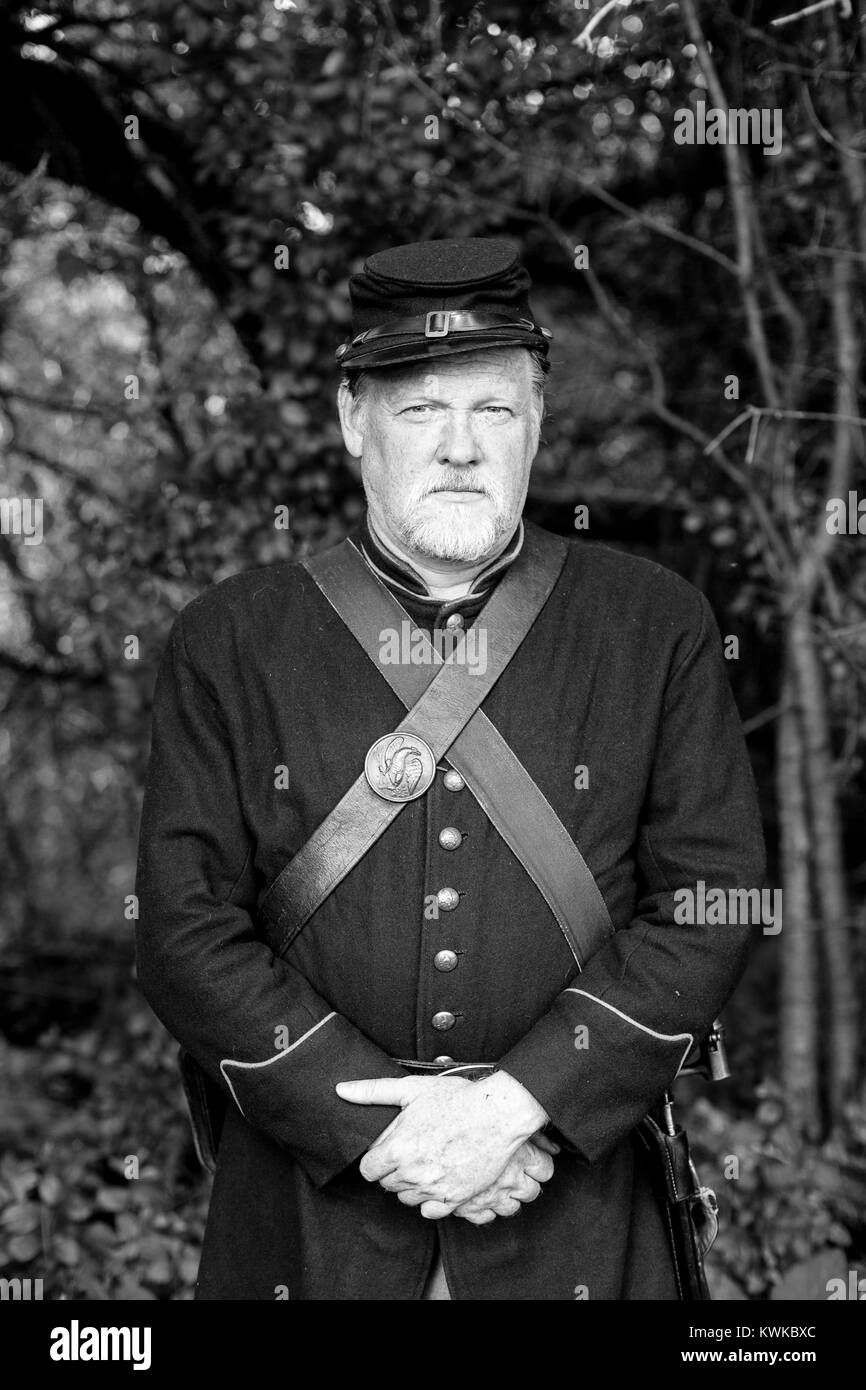 Craig Wheeler, Civil War reenactor, photographed at the Dousman Stagecoach grounds in the City of Brookfield Stock Photo