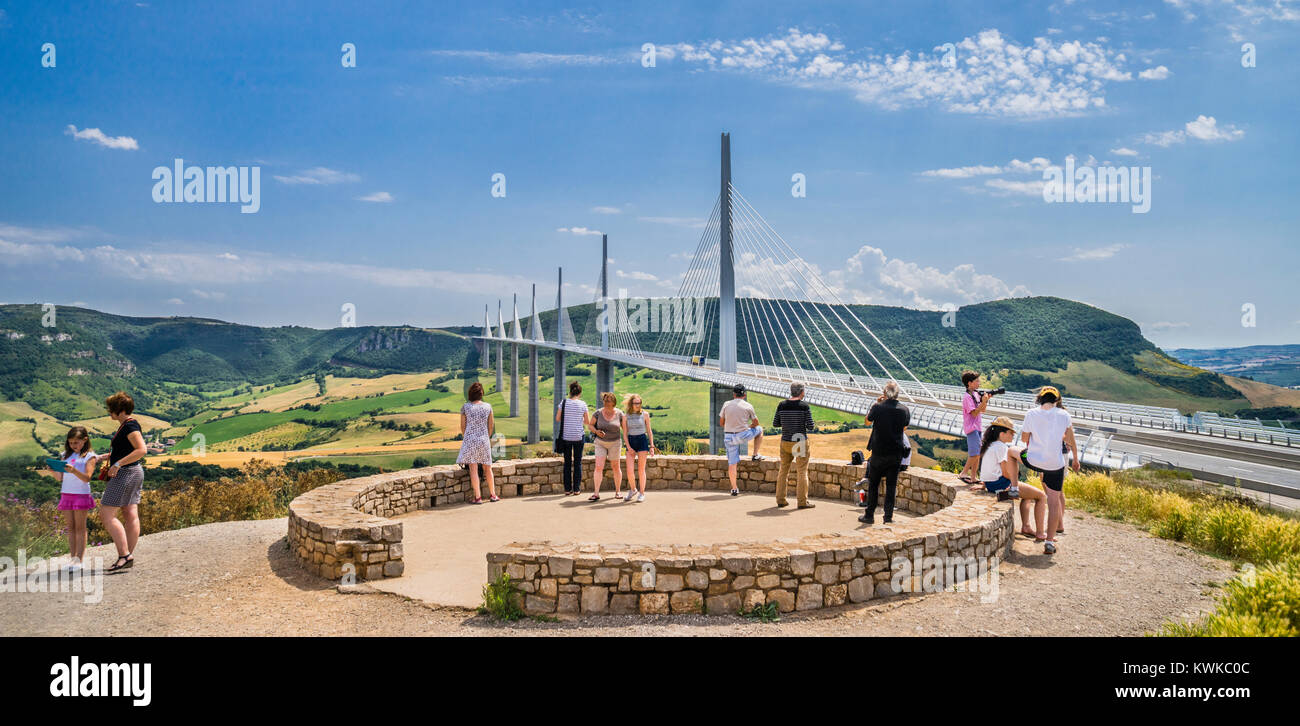 France, Region Occitanie, Aveyron department, Millau Viaduct (le Viaduc de Millau), cable-stayed bridge spanning the gorge valley of the River Tarn, s Stock Photo