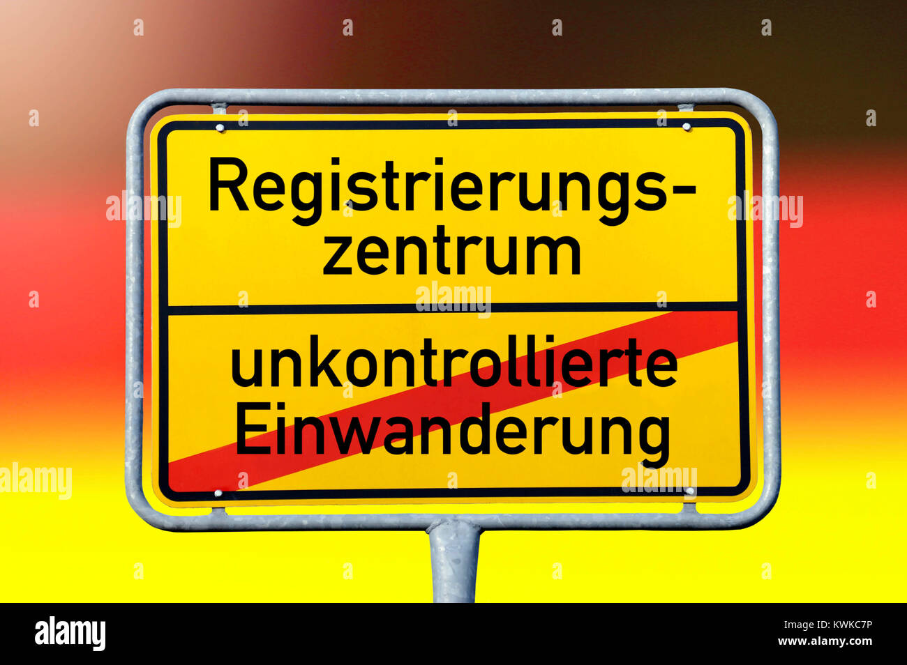 Sign Registration centre, Symbolic photo, Schild Registrierungszentrum, Symbolfoto Stock Photo
