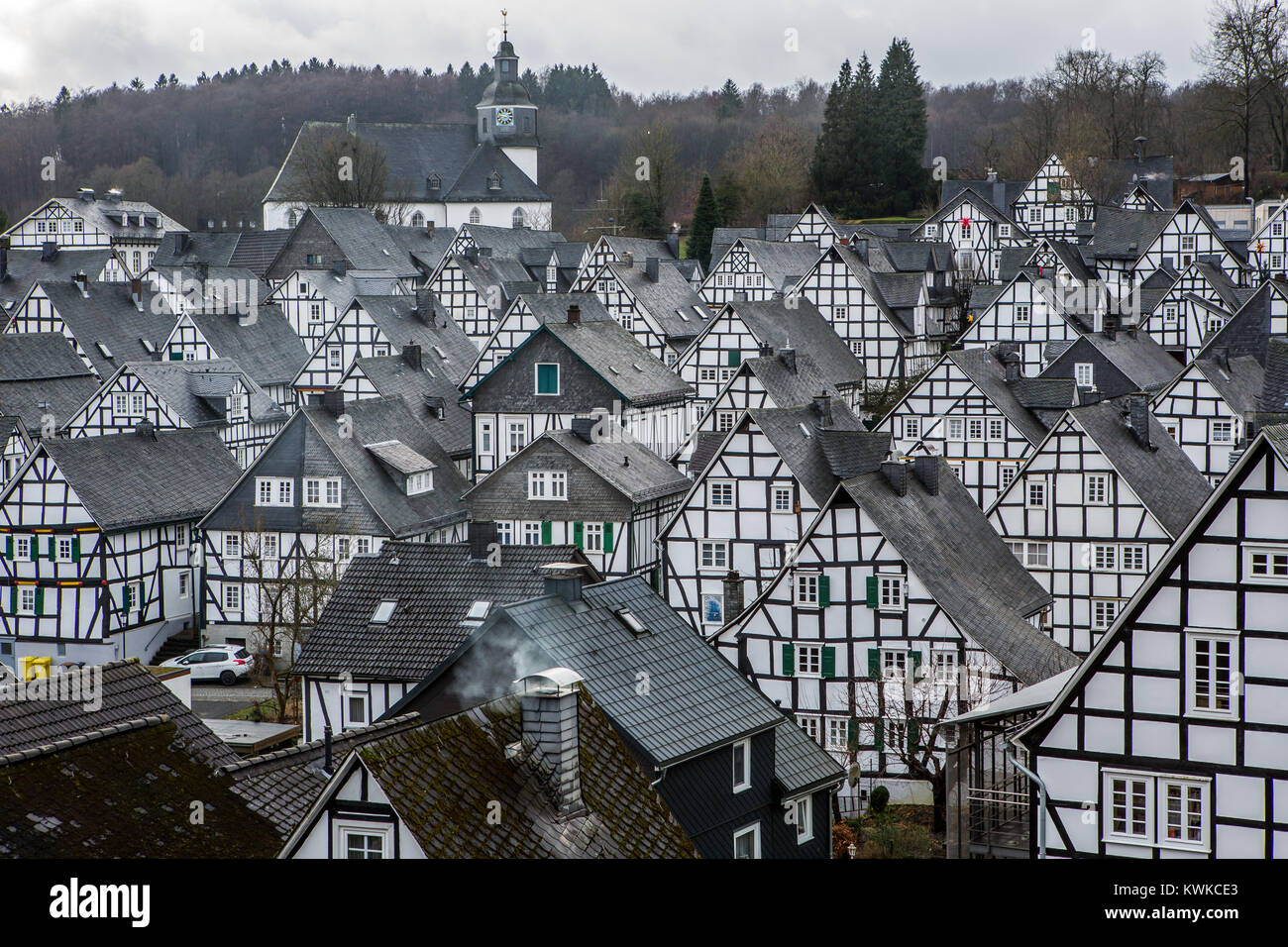 historical old town of Freudenberg, North Rhine-Westphalia, Germany, with half-timbered houses, Alter Flecken Stock Photo