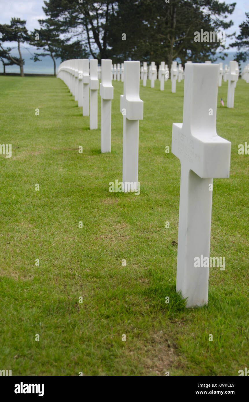 American War Cemetery at Omaha Beach, Normandy (Colleville-sur-Mer). Stock Photo