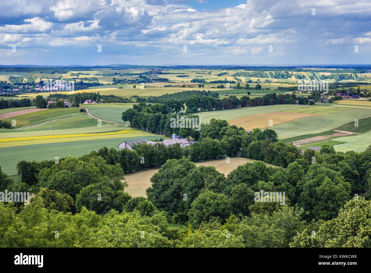 Aerial view on rural area of Polish Jura region from tower of castle in ...