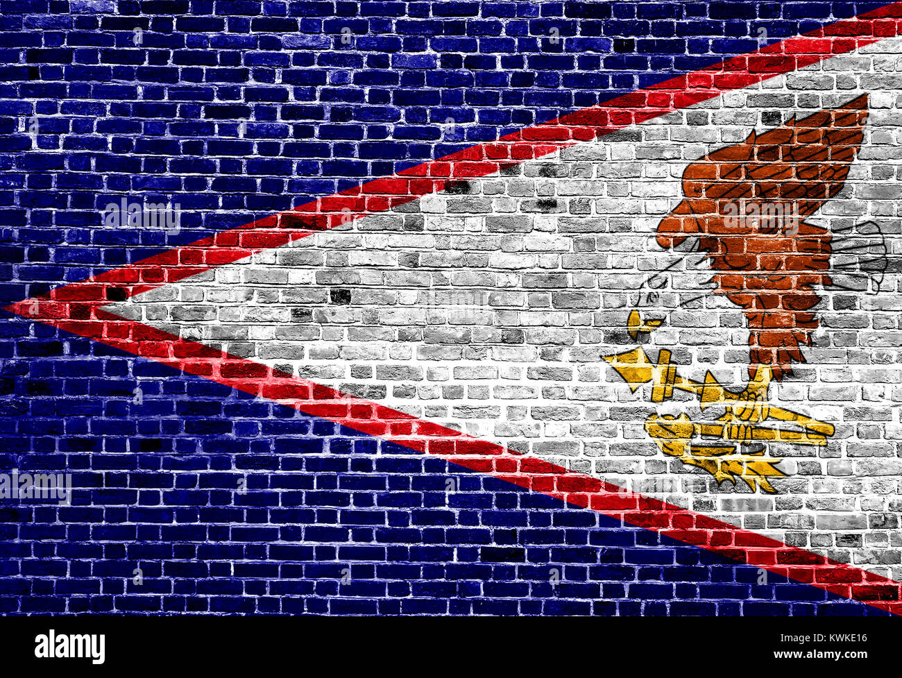 Flag of American Samoa painted on brick wall, background texture Stock Photo