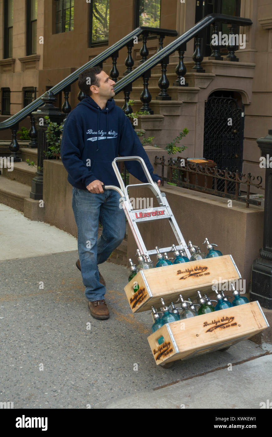 Seltzer delivery man Park Slope Brooklyn NY Stock Photo Alamy