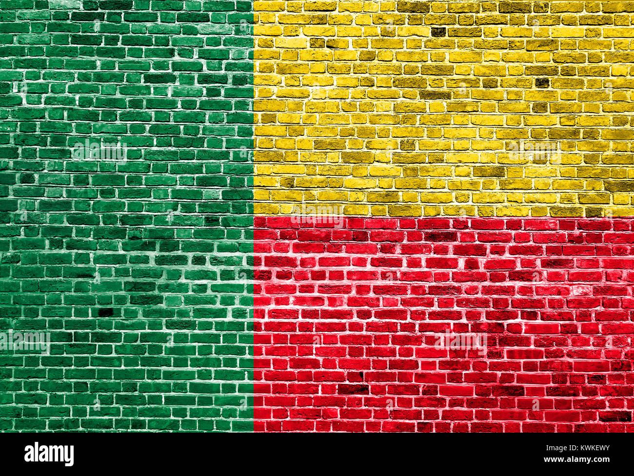 Flag of Benin painted on brick wall, background texture Stock Photo - Alamy