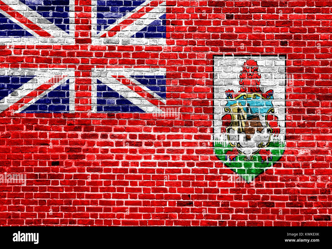 Flag of Bermuda painted on brick wall, background texture Stock Photo