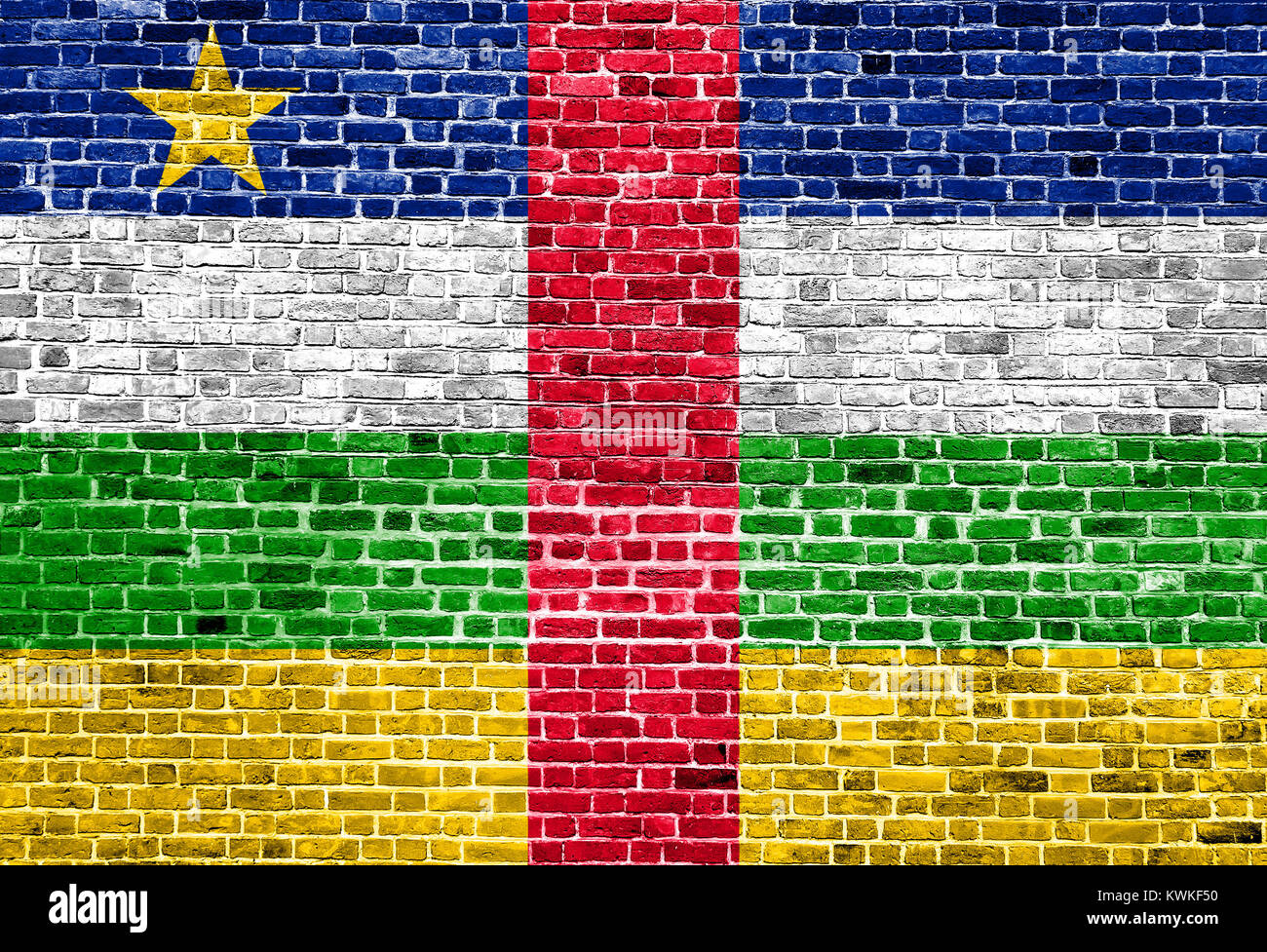 Flag of Central African Republic painted on brick wall, background texture Stock Photo