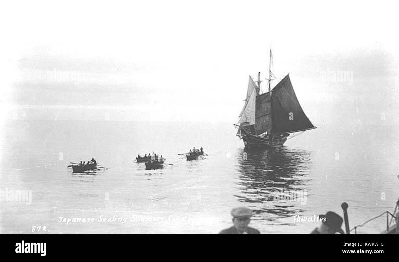 Japanese sealing schooner, Bering Sea, ca 1912 (THWAITES 214) Stock Photo