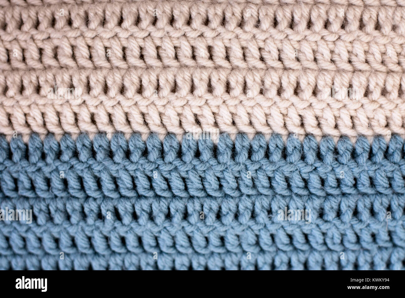 Close-up of crocheted afghan in cream and blue Stock Photo