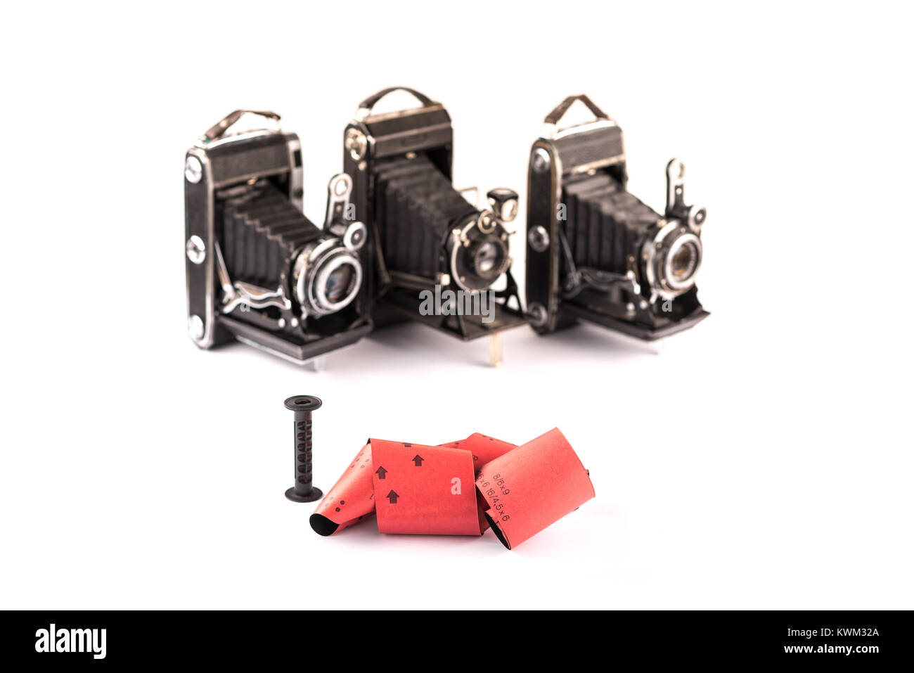 120 film for medium format retro cameras on white background with