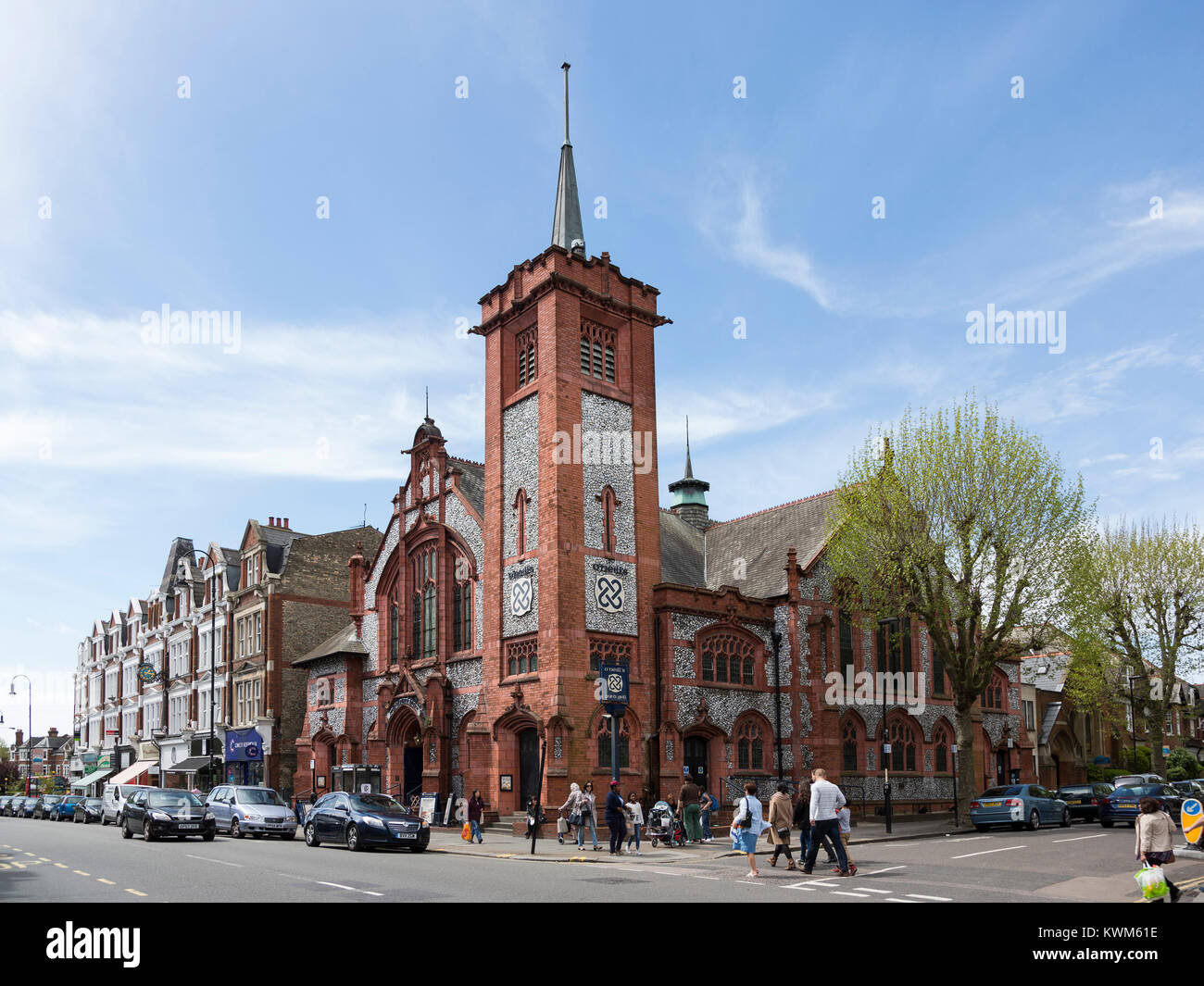 Muswell Hill Broadway with a former church, Muswell Hill, London