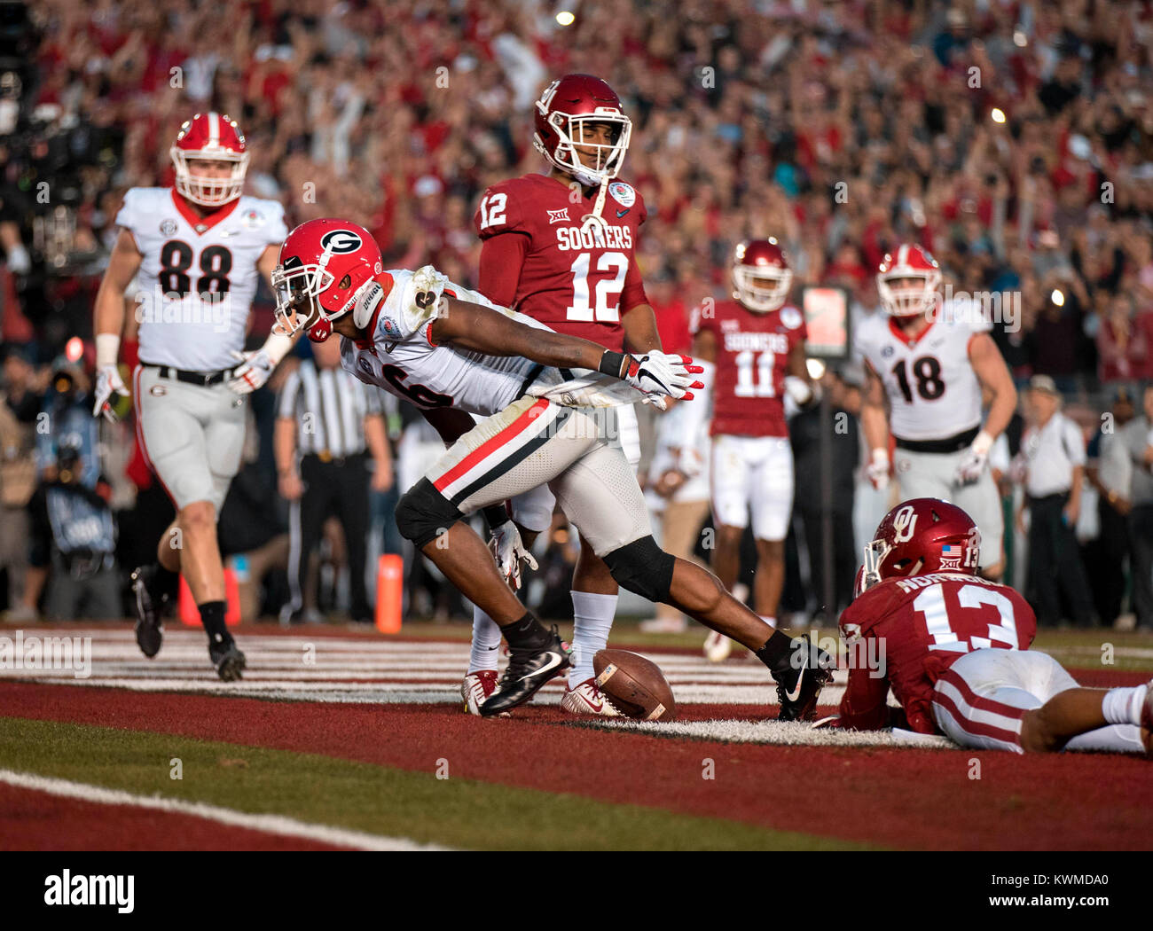 Pasadena, CA. 1st Jan, 2018. wide receiver (6) Javon Wims goes