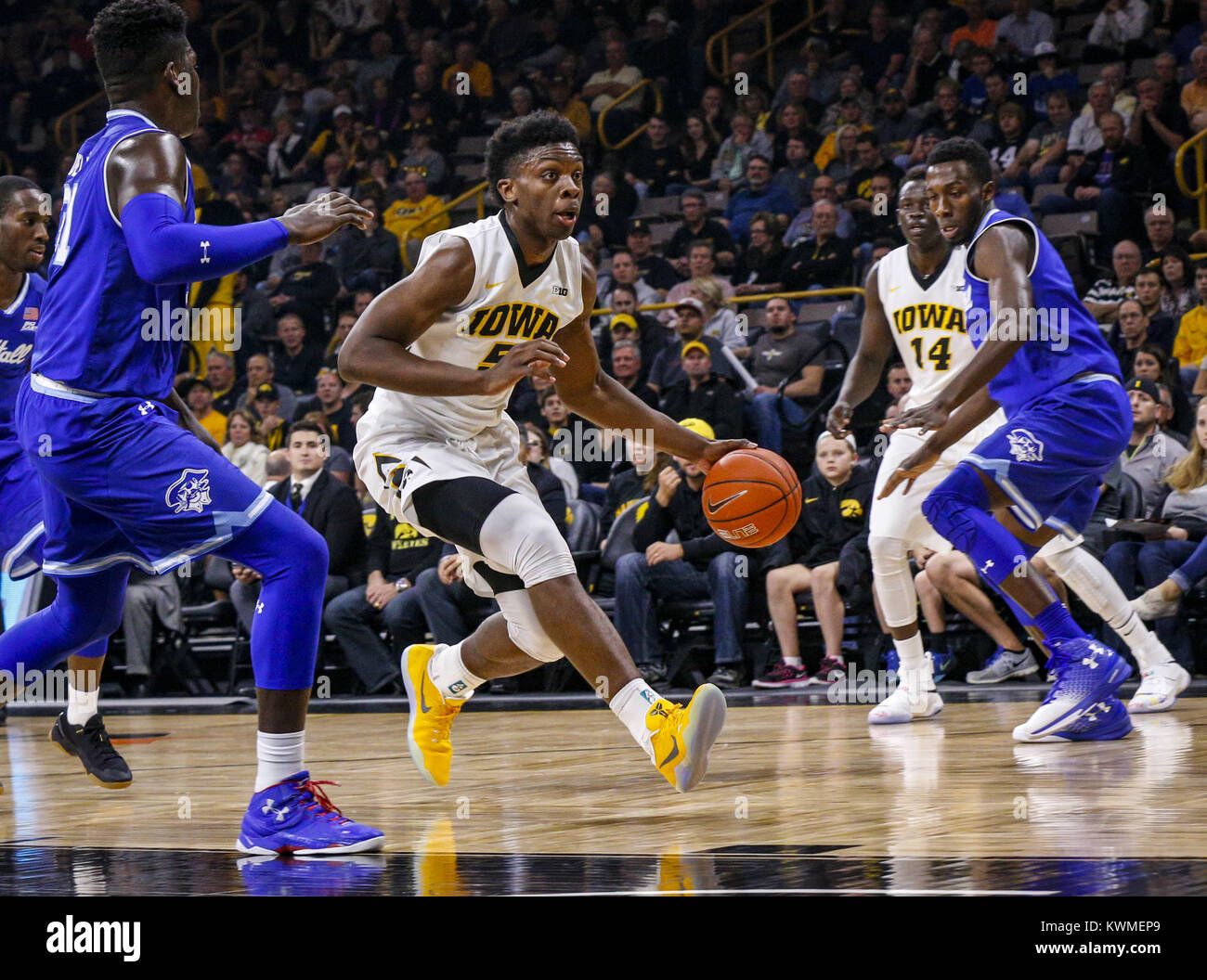 Iowa City, Iowa, USA. 17th Nov, 2016. Iowa forward Tyler Cook (5) moves down the court during the first half of their game at Carver-Hawkeye Arena in Iowa Cityon Thursday, November 17, 2016. Credit: Andy Abeyta/Quad-City Times/ZUMA Wire/Alamy Live News Stock Photo
