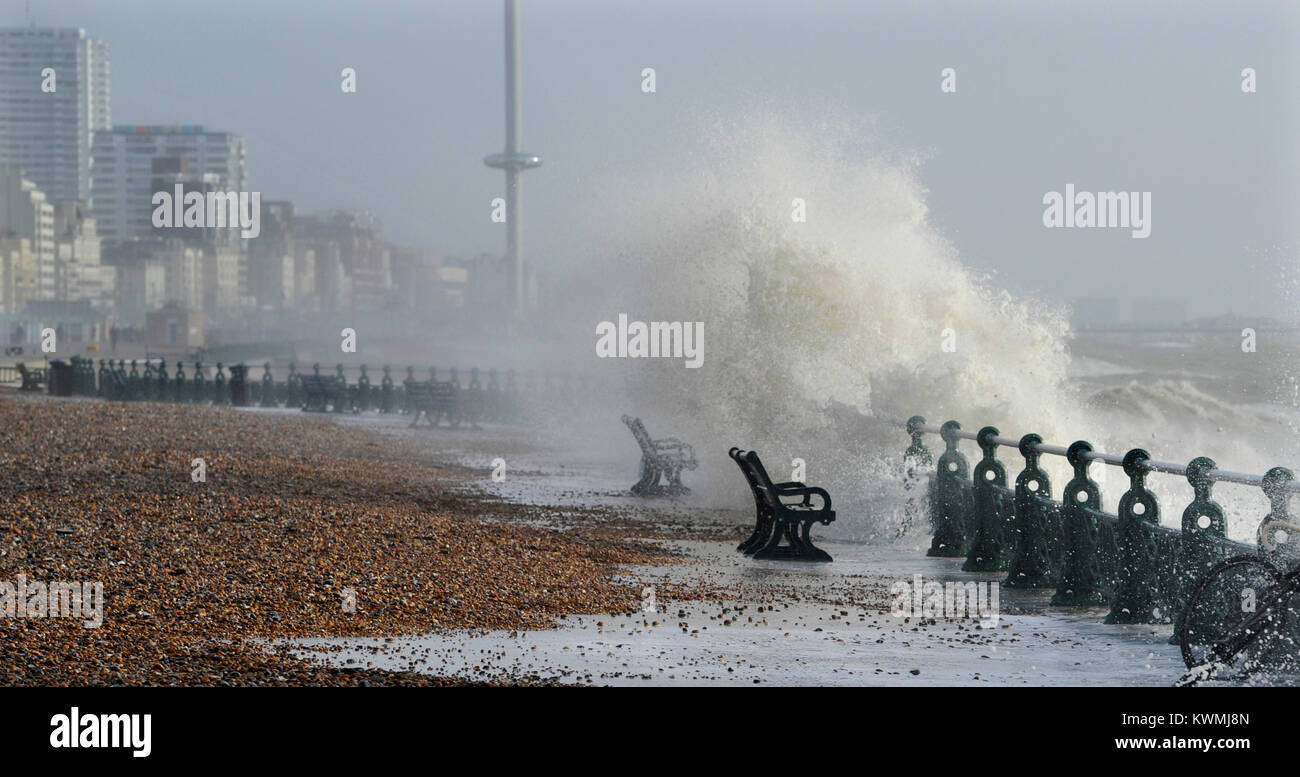 Crash high tide flooding promenade winter storms weather uk hires