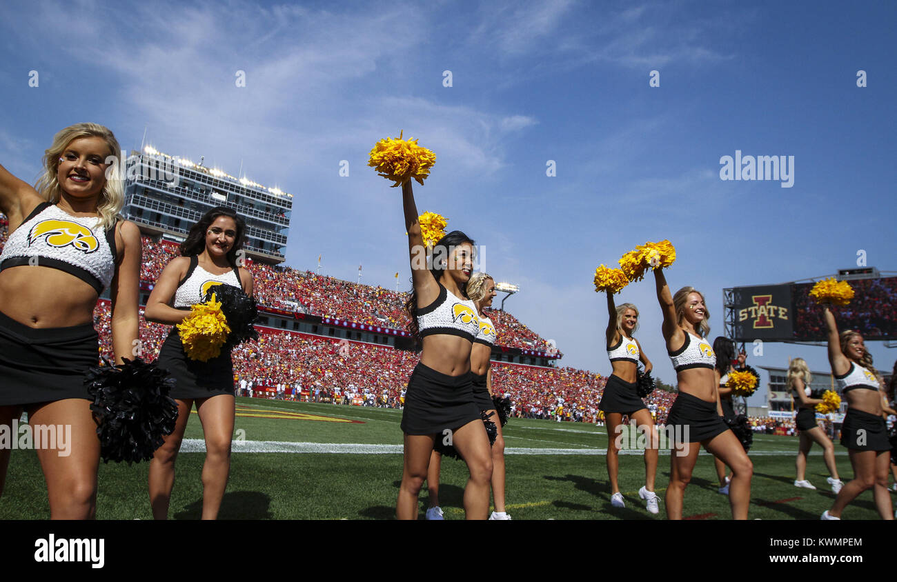 Ames, Iowa, USA. 9th Sep, 2017. Iowa Hawkeye cheerleaders cheer for