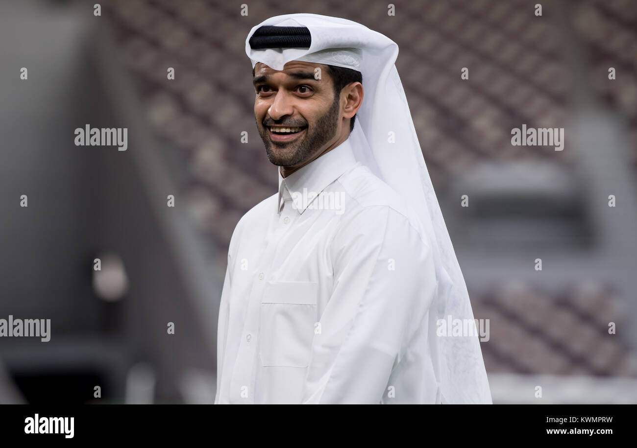 Doha, Qatar. 4th Jan, 2018. The general secretary of the World Cup's organisation committee Hassan Al-Thawadi is participating in a press conference in the Khalifa International Stadium in Doha, Qatar, 4 January 2018. The final round of the Soccer World Cup will be held in Qatar in 2022. Credit: Sven Hoppe/dpa/Alamy Live News Stock Photo
