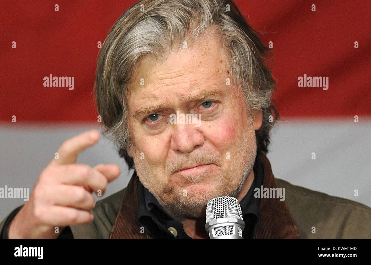 FILE: Photo taken Fairhope, Alabama, USA. 5th Dec, 2017. Steve Bannon, executive chairman of Breitbart News and former chief strategist for U.S. President Donald Trump, speaks at a campaign rally for Republican U.S. Senate candidate Judge Roy Moore on December 5, 2017 at Oak Hollow Farm in Fairhope, Alabama. On January 3, 2018, U.S. President Donald Trump threatened Bannon with legal action, saying Bannon had 'lost his mind' after being fired from the White House. Credit: Paul Hennessy/Alamy Live News Stock Photo
