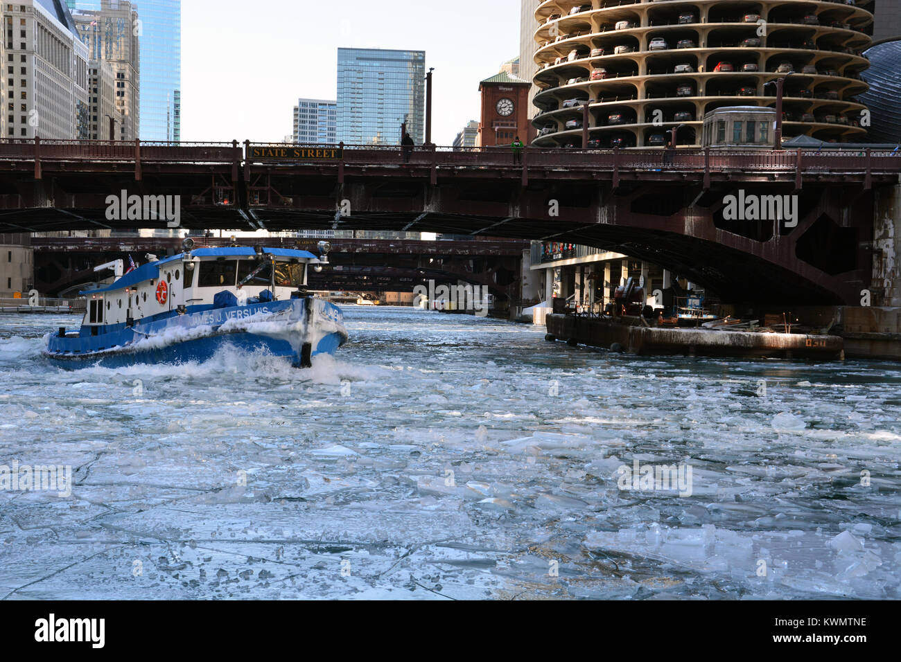 chicago illinois usa 4th jan 2018 the tugboat james j versluis chicago ice works