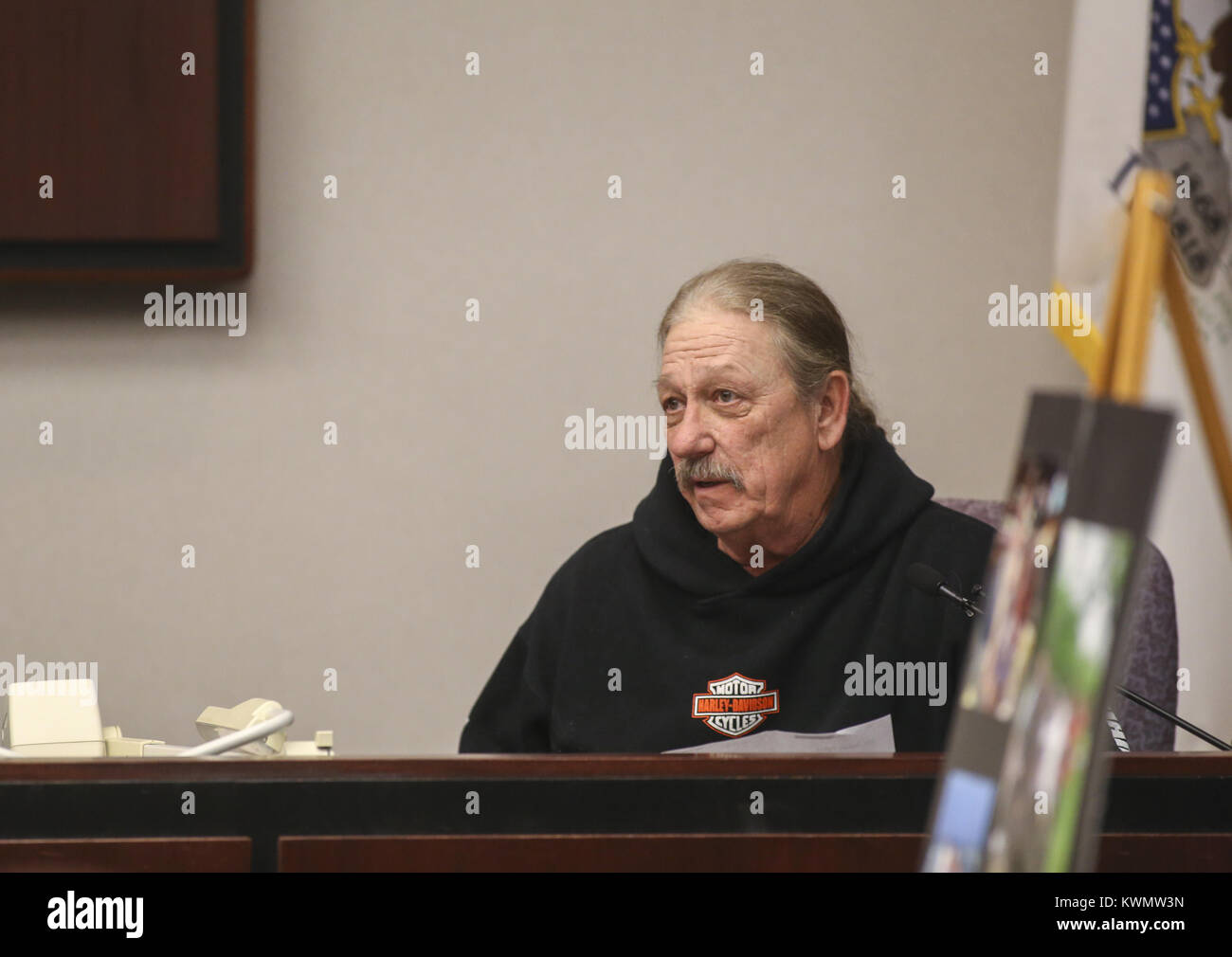 Rock Island, Iowa, USA. 15th Mar, 2017. Charlie Phillips, the grandfather of Zachary Phillips, makes a statement at the Rock Island County Courthouse on Wednesday, March 15, 2017. A sentencing hearing was held for Lamaree Wilson-Neuleib who was convicted in the 2015 shooting leaving Zachary Phillips dead and Erik Roberson seriously injured. Credit: Andy Abeyta/Quad-City Times/ZUMA Wire/Alamy Live News Stock Photo