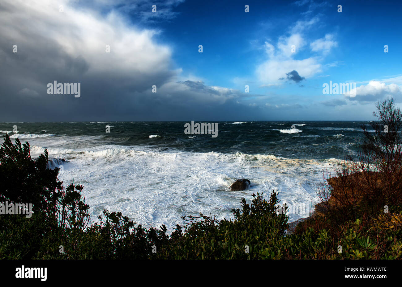 an ocean storm weather with huge waves in Biarritz, France Stock Photo ...
