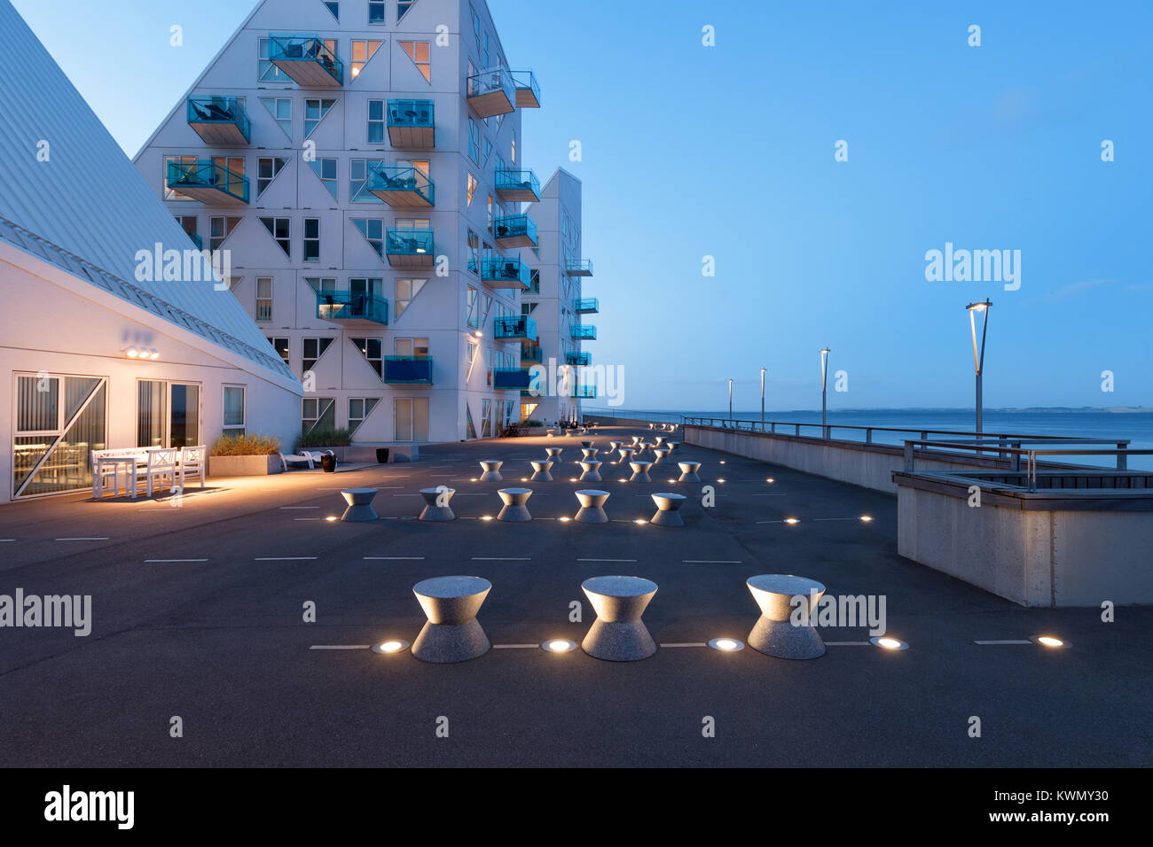 AARHUS, DENMARK - AUGUST 9, 2016: View from external of the Isbjerget Aarhus, residential building in the Aarhus Docklands neighborhood, It is situate Stock Photo