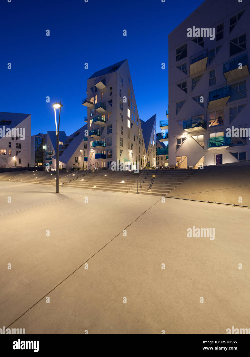 AARHUS, DENMARK - AUGUST 9, 2016: View from external of the Isbjerget Aarhus, residential building in the Aarhus Docklands neighborhood, It is situate Stock Photo