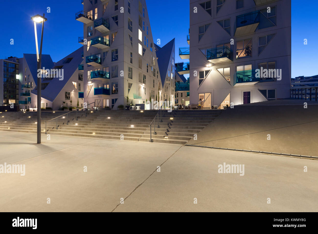AARHUS, DENMARK - AUGUST 9, 2016: View from external of the Isbjerget Aarhus, residential building in the Aarhus Docklands neighborhood, It is situate Stock Photo