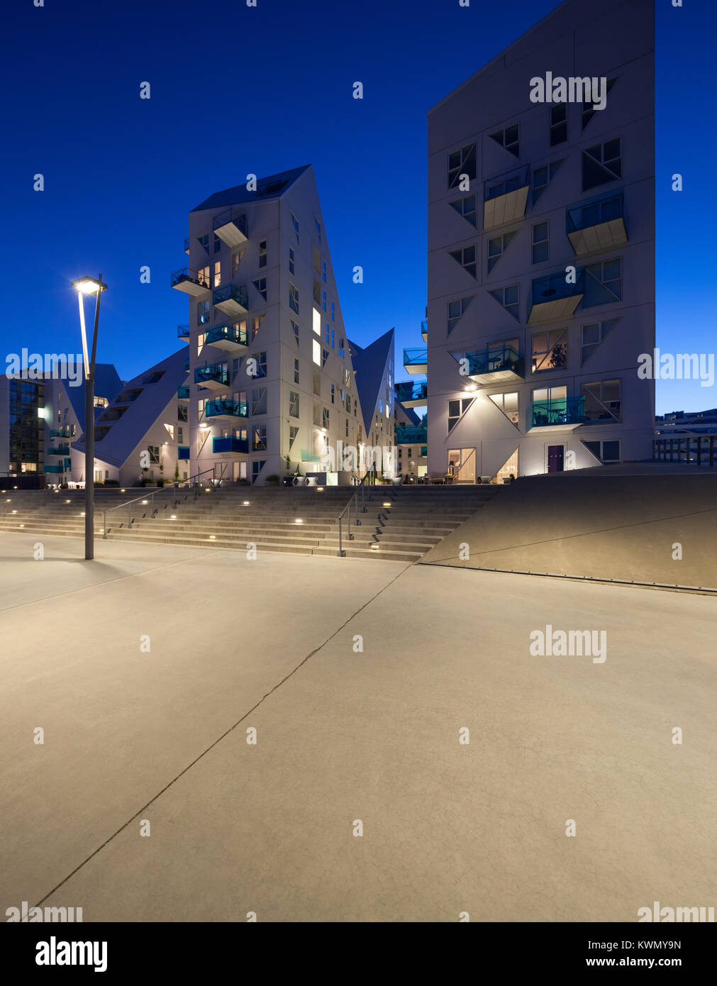 AARHUS, DENMARK - AUGUST 9, 2016: View from external of the Isbjerget Aarhus, residential building in the Aarhus Docklands neighborhood, It is situate Stock Photo