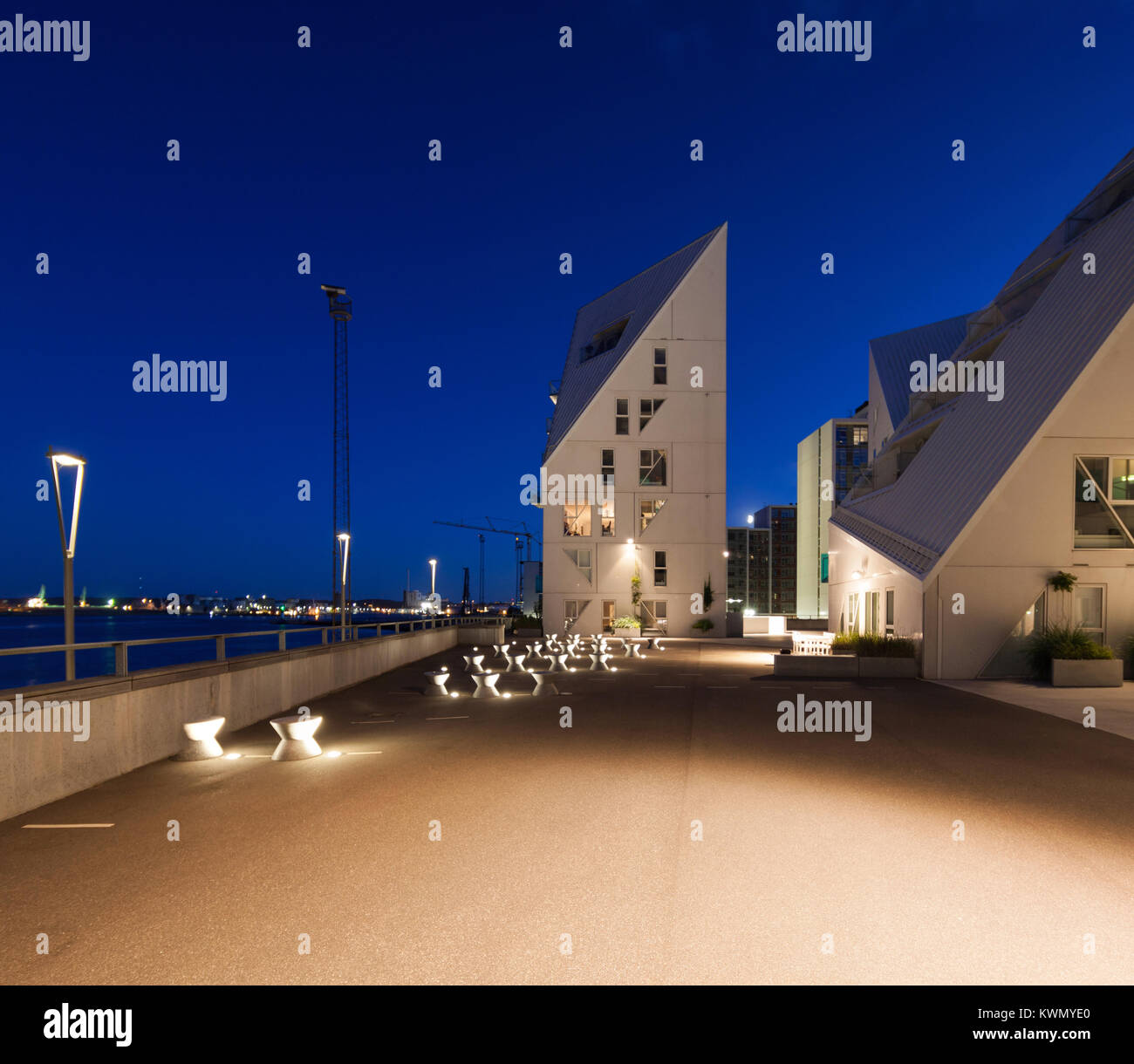 AARHUS, DENMARK - AUGUST 9, 2016: View from external of the Isbjerget Aarhus, residential building in the Aarhus Docklands neighborhood, It is situate Stock Photo