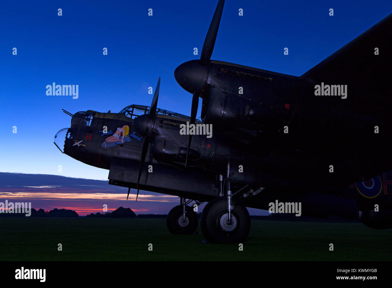 Avro Lancaster bomber at night Stock Photo
