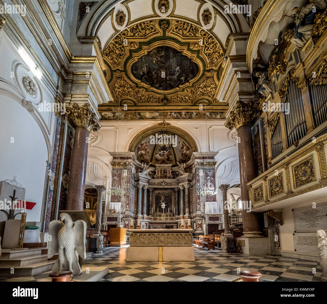 Interior of Amalfi Cathedral. The Cathedral at The Monumental complex of St Andrew in Amalfi, Italy. Stock Photo