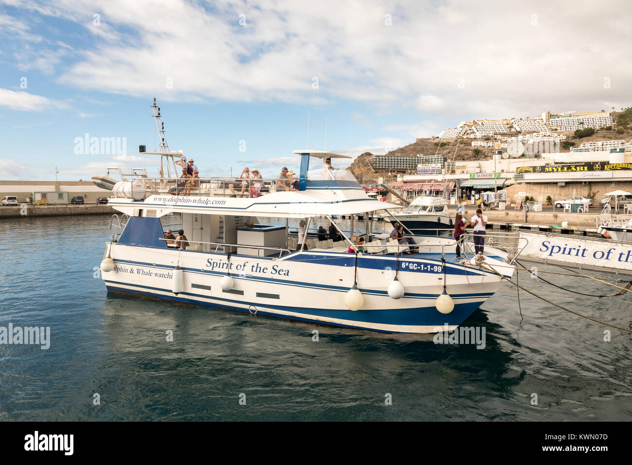 Puerto Rico, Gran Canaria - December 16, 2017: Marina of Puerto Rico, the  Spirit Of The Sea leaving the harbor with tourists, to watch dolphins and  whales Stock Photo - Alamy