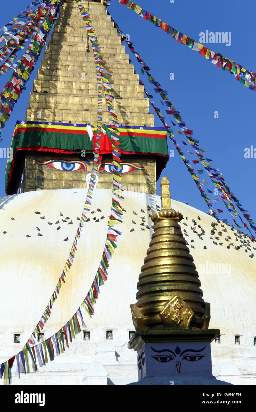Small and big stupas Bodnath in Kathmandu, Nepal Stock Photo - Alamy