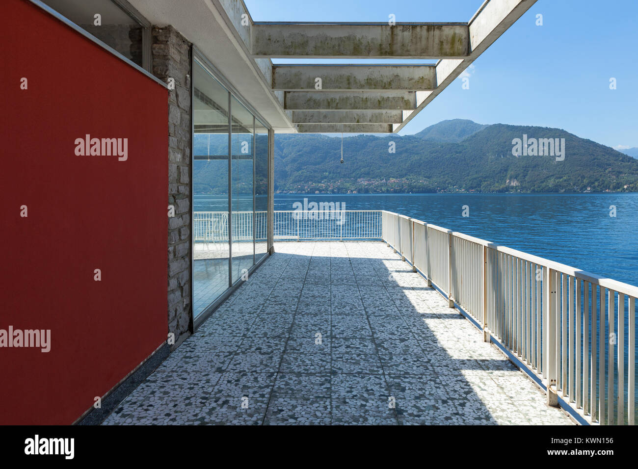 Panoramic view from the balcony of an old penthouse, lake and mountains ... - Panoramic Views Of Mountains From Penthouse
