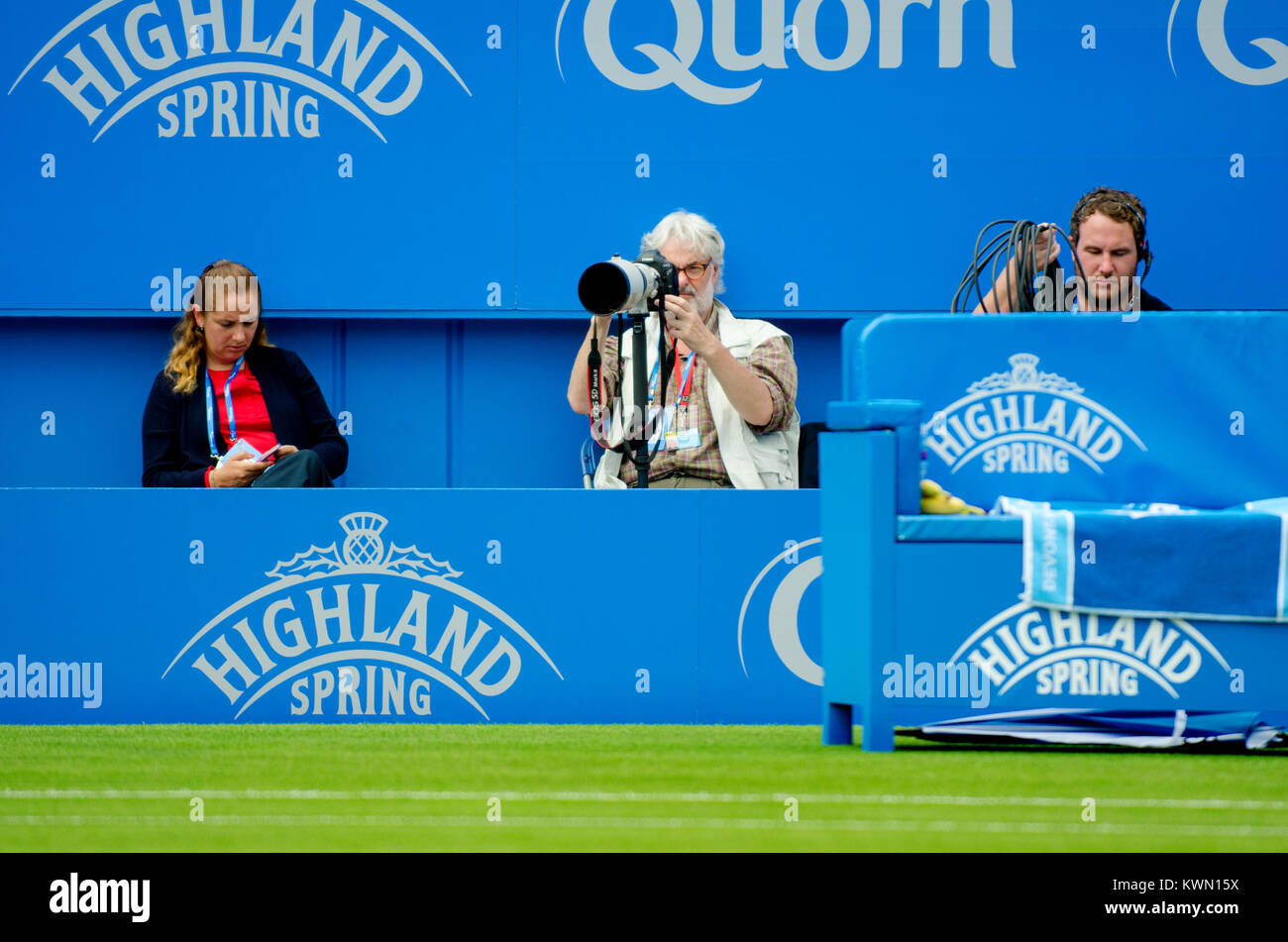 Photographer at the Aegon International tennis tournament, Eastbourne 2017. Stock Photo