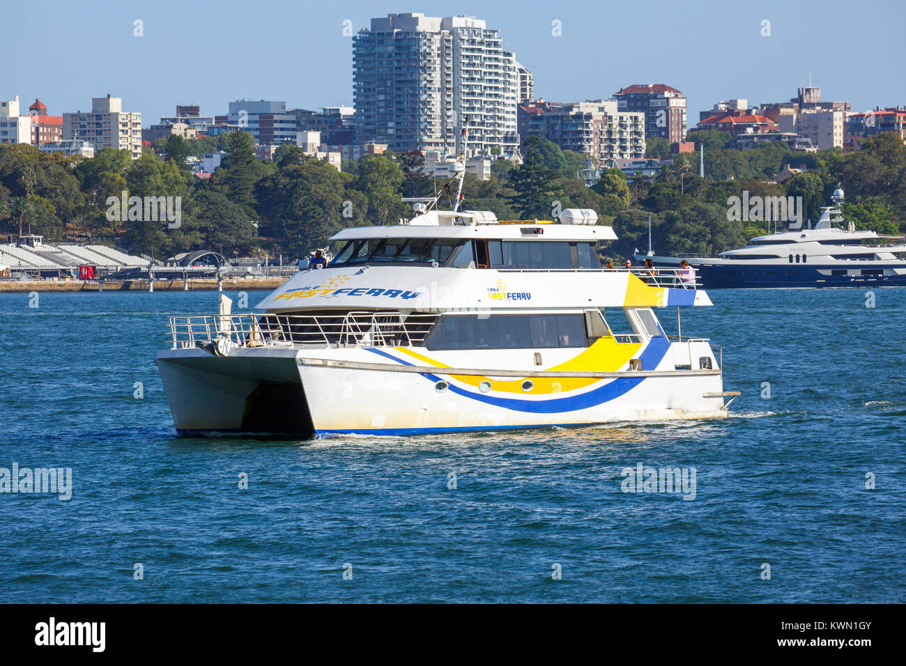 Manly Fast Ferry Travels On Sydney Harbour Sydney Australia Stock Photo manly-fast-ferry-travels-on-sydney-harbour-sydney-australia-stock-photo