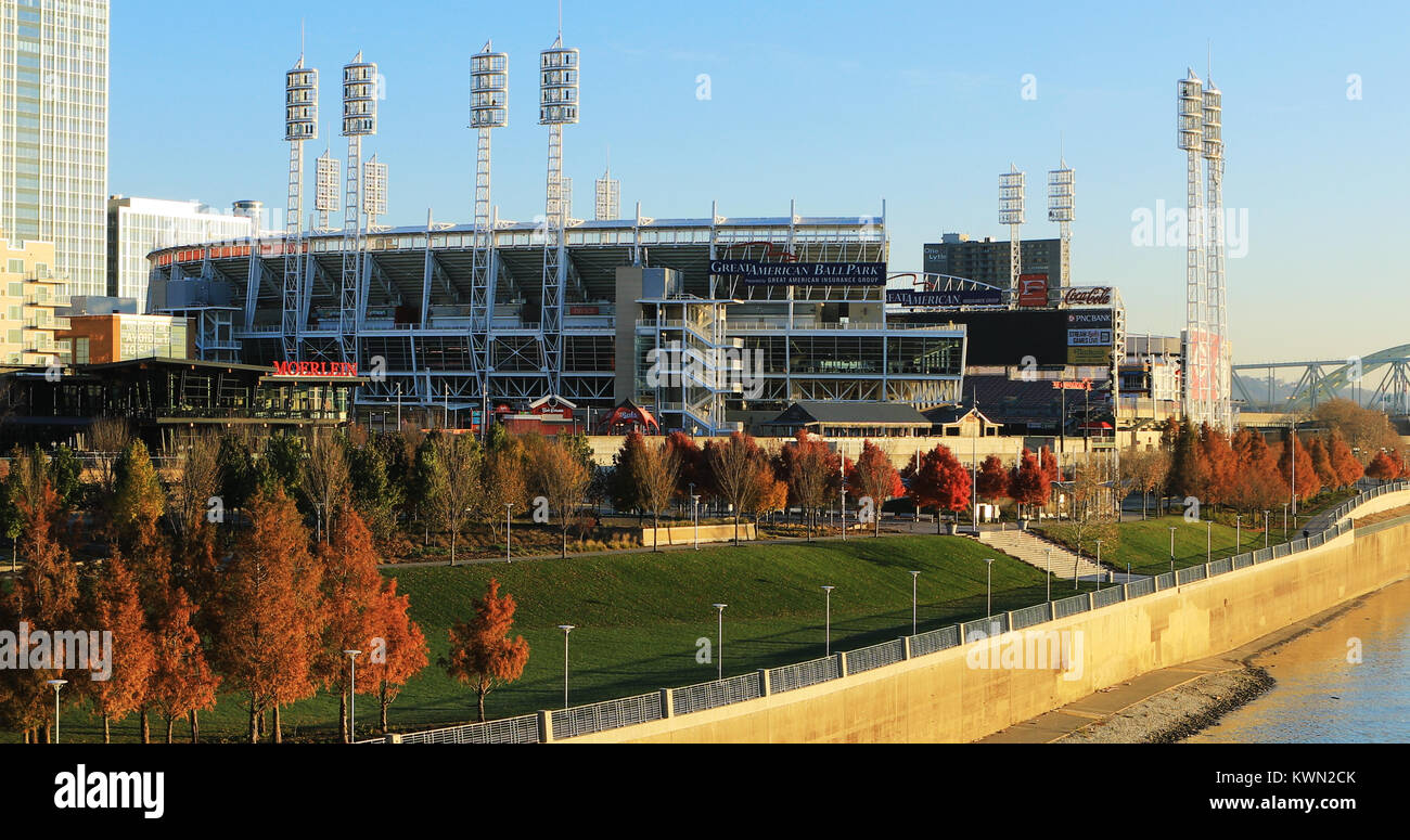 The Great American Ballpark in Cincinnati by the Ohio River Stock Photo