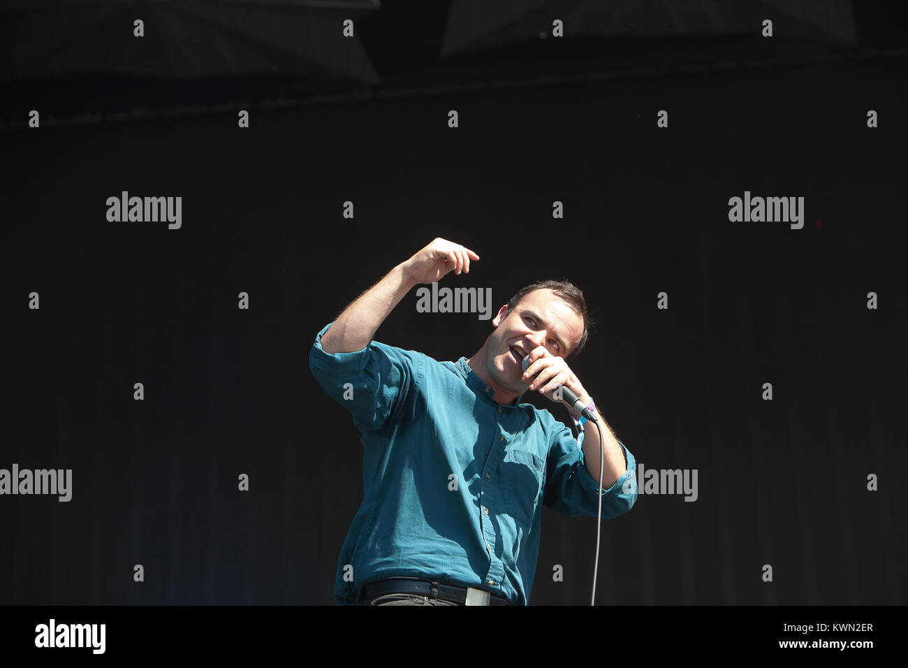 The American synthpop band Future Islands performs a live concert at