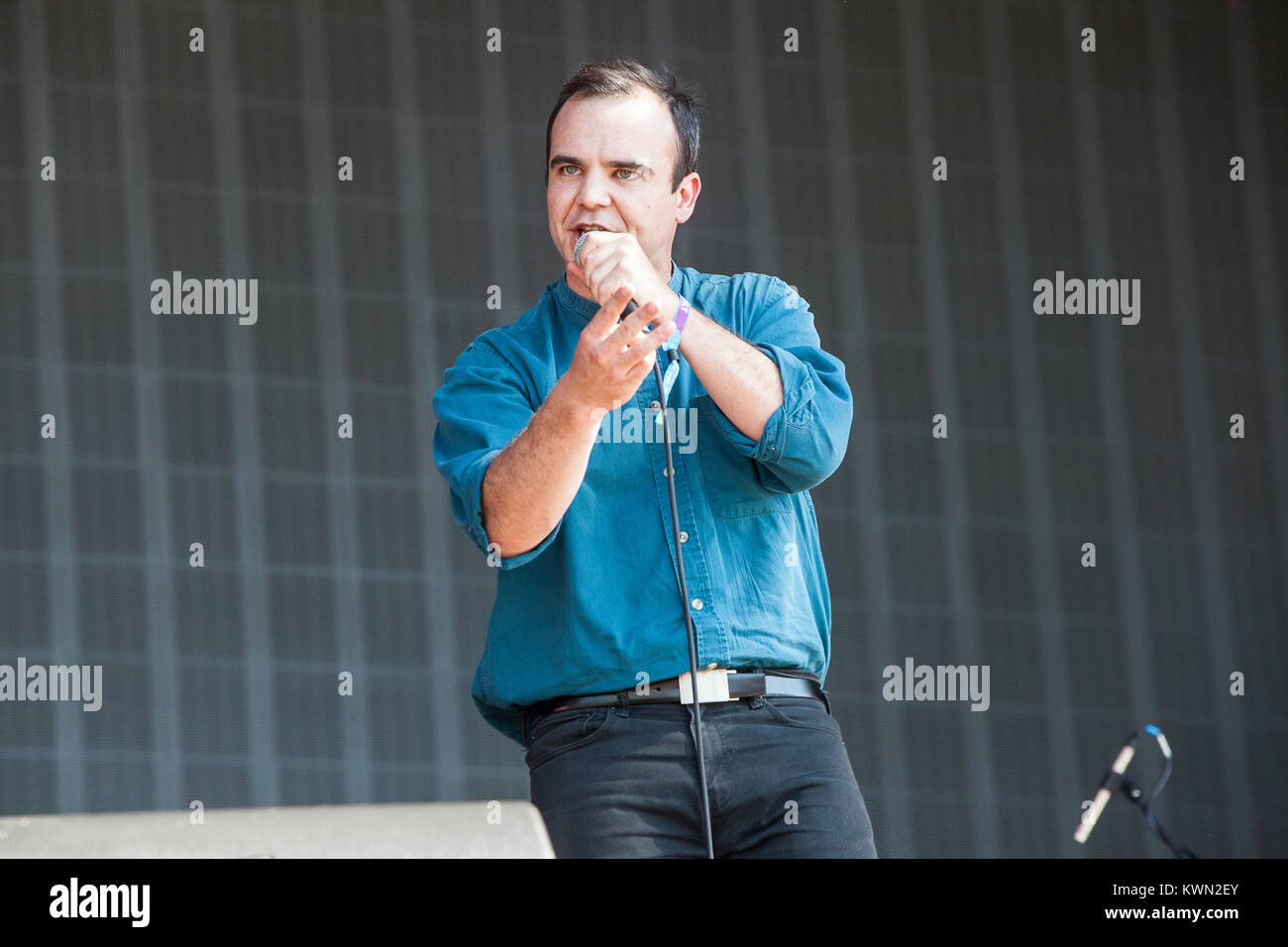 The American synthpop band Future Islands performs a live concert at