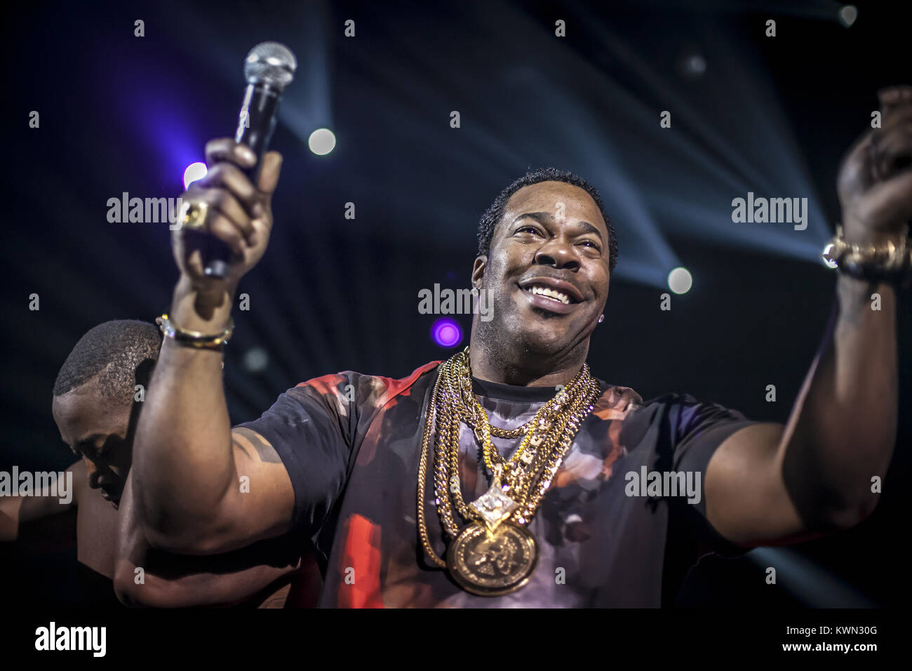 The American rapper Busta Rhymes pictured live on stage during his gig