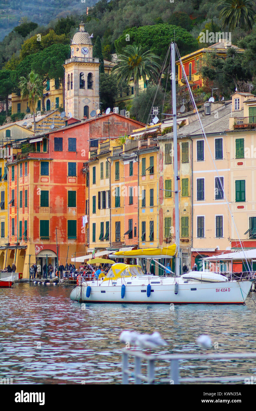 Portofino, Italy - Luxury yachts in the bay of Portofino, Liguria, Italy Stock Photo