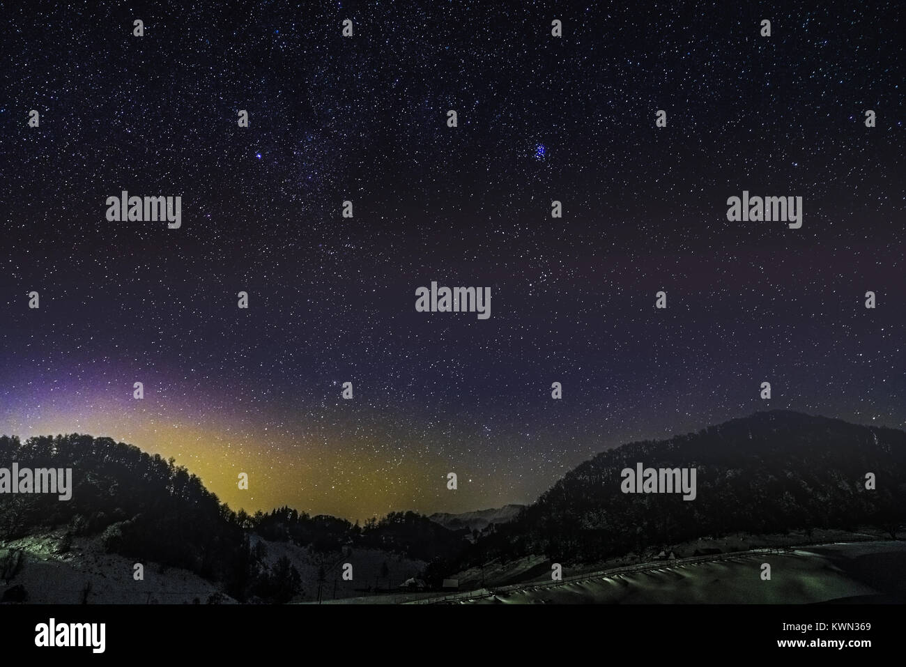 Landscape night sky with stars in the mountains Stock Photo - Alamy